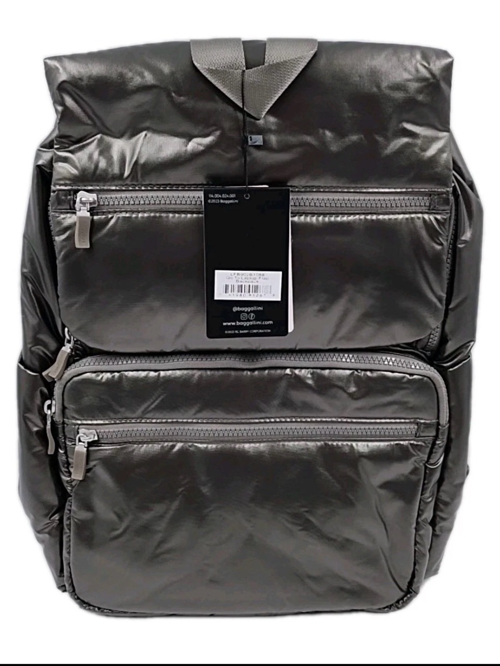 Baggallini Metallic Gunmetal Gray Go To Laptop Flap Backpack NWT 🤩